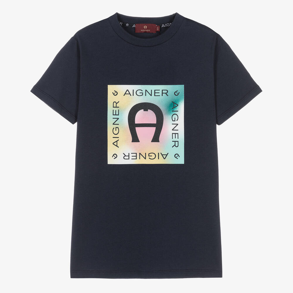 AIGNER-Teen Boys Navy Blue Cotton T-Shirt | Childrensalon Outlet