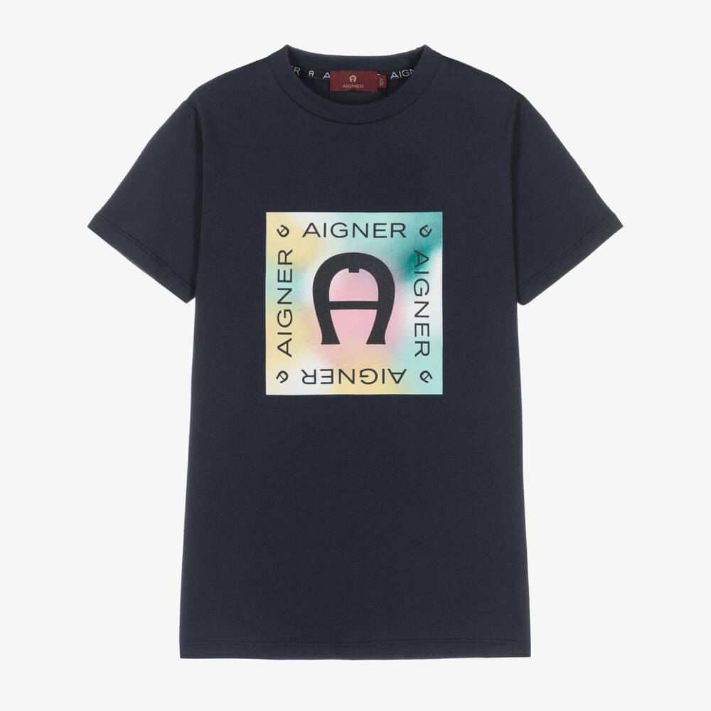AIGNER-Teen Boys Navy Blue Cotton T-Shirt | Childrensalon Outlet