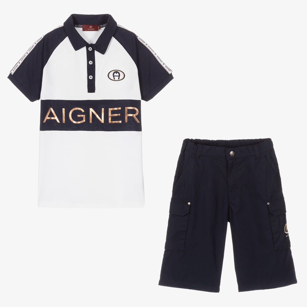 AIGNER - Teen Boys Navy Blue Shorts Set | Childrensalon