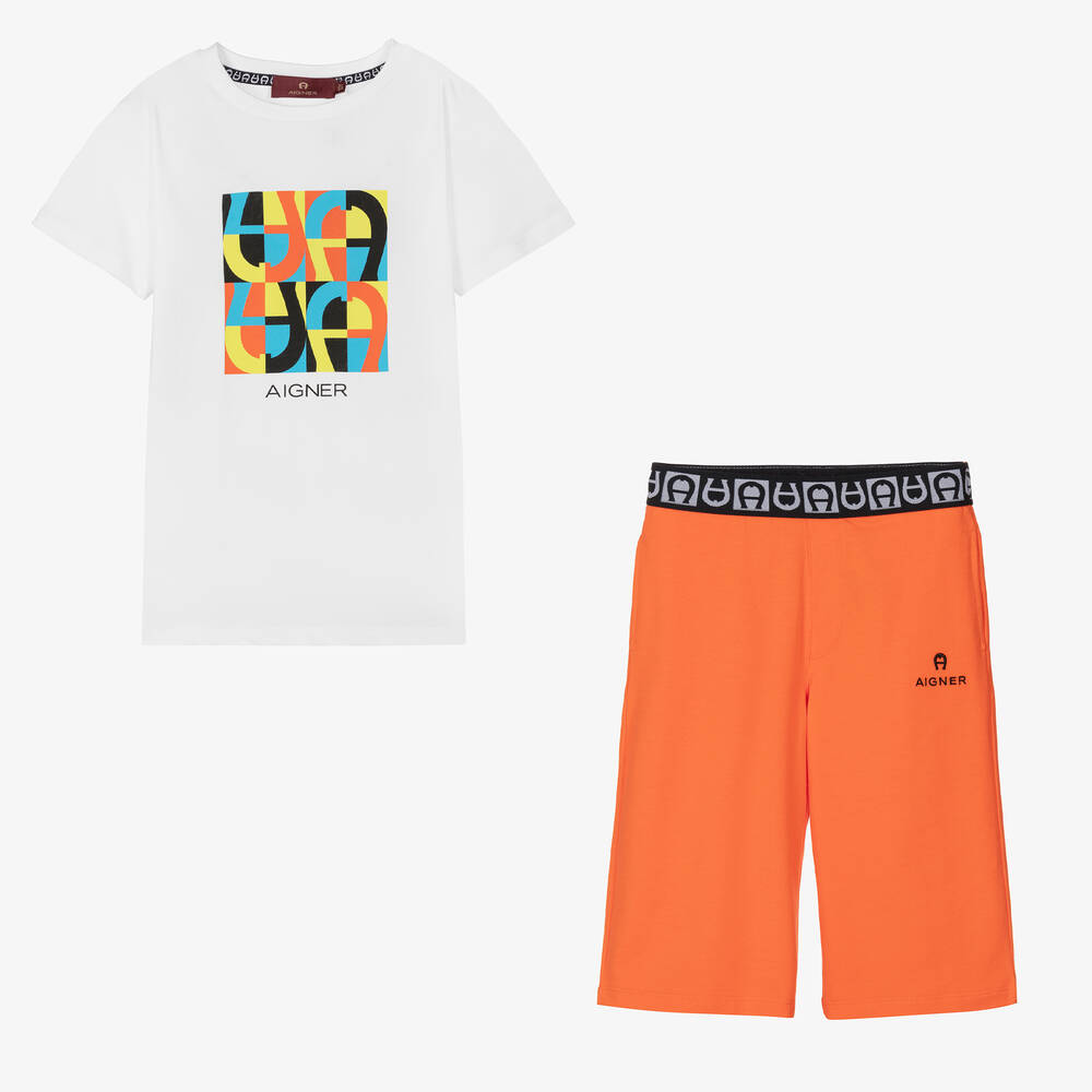 AIGNER-Teen Boys Orange Cotton Shorts Set | Childrensalon Outlet