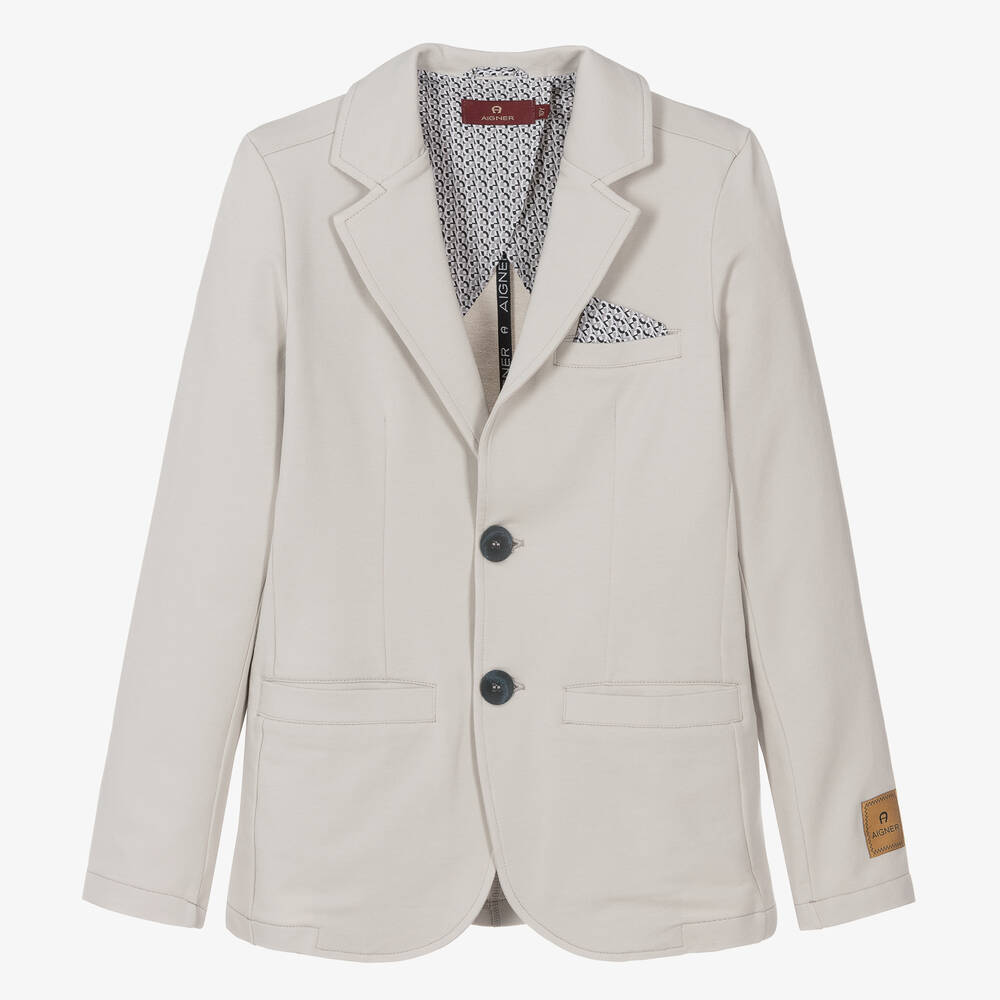 AIGNER-Teen Boys Pale Grey Cotton Blazer | Childrensalon Outlet