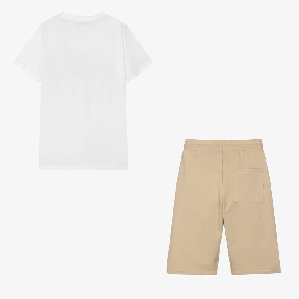 AIGNER-Teen Boys White & Beige Cotton Shorts Set | Childrensalon Outlet