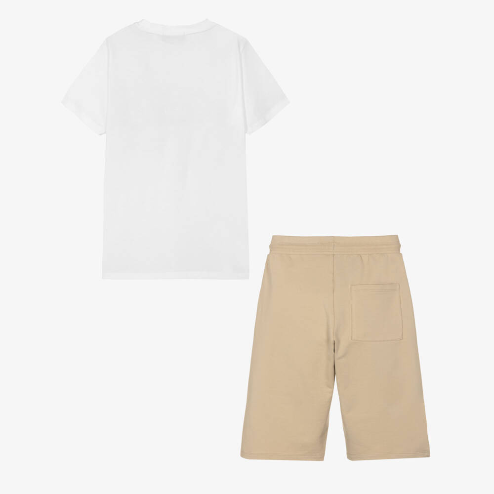 AIGNER-Teen Boys White & Beige Cotton Shorts Set | Childrensalon Outlet