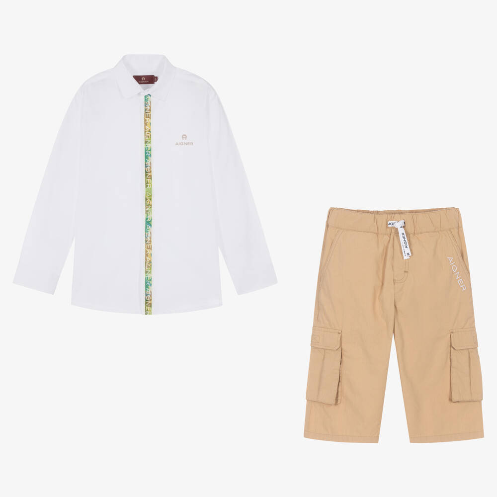 AIGNER - Ensemble short blanc et beige ado | Childrensalon