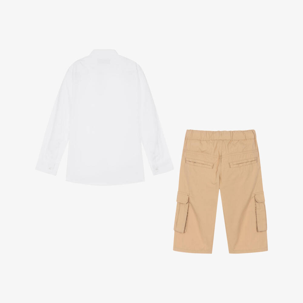 AIGNER-Teen Boys White & Beige Logo Shorts Set | Childrensalon Outlet