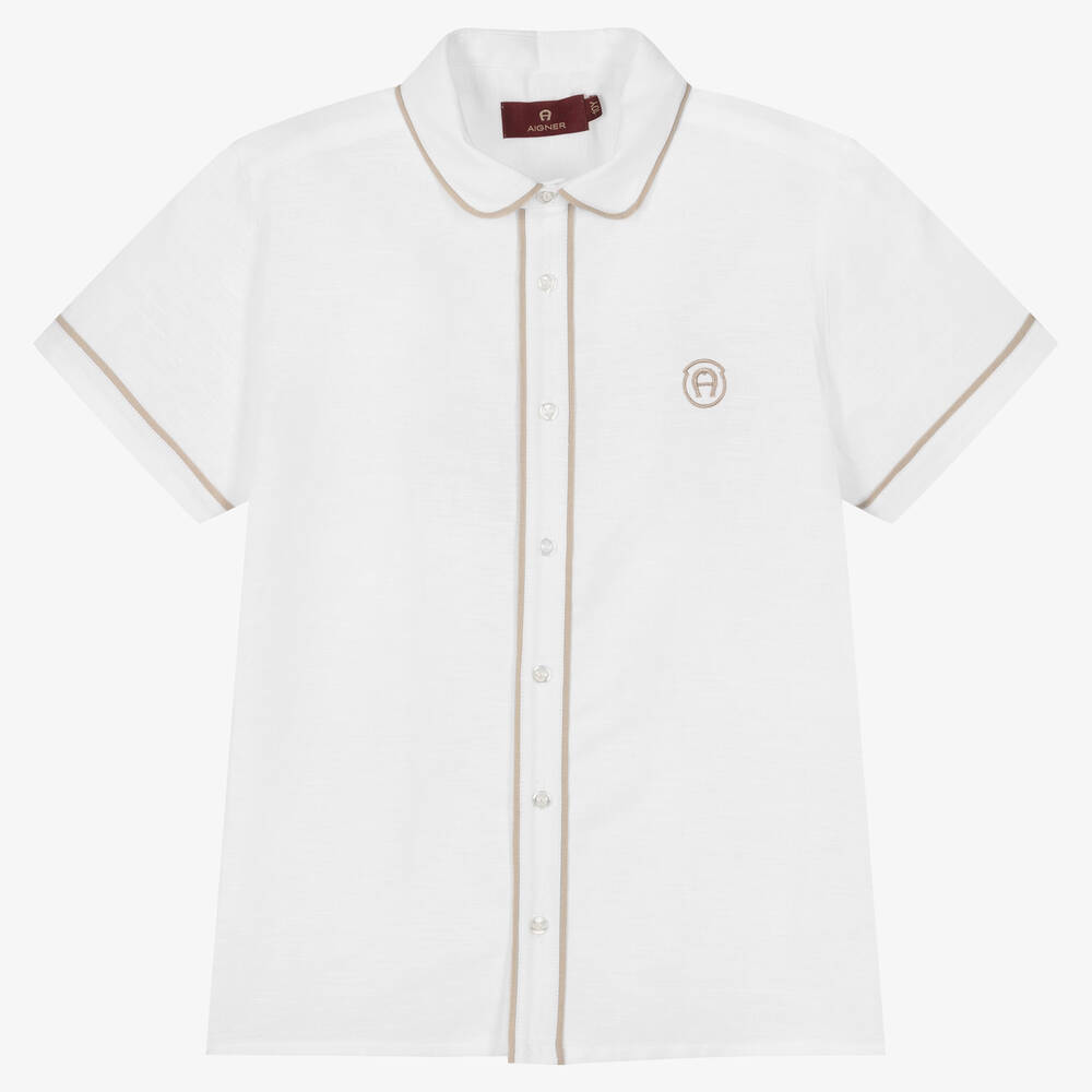 AIGNER-Teen Boys White & Beige Shorts Set | Childrensalon Outlet