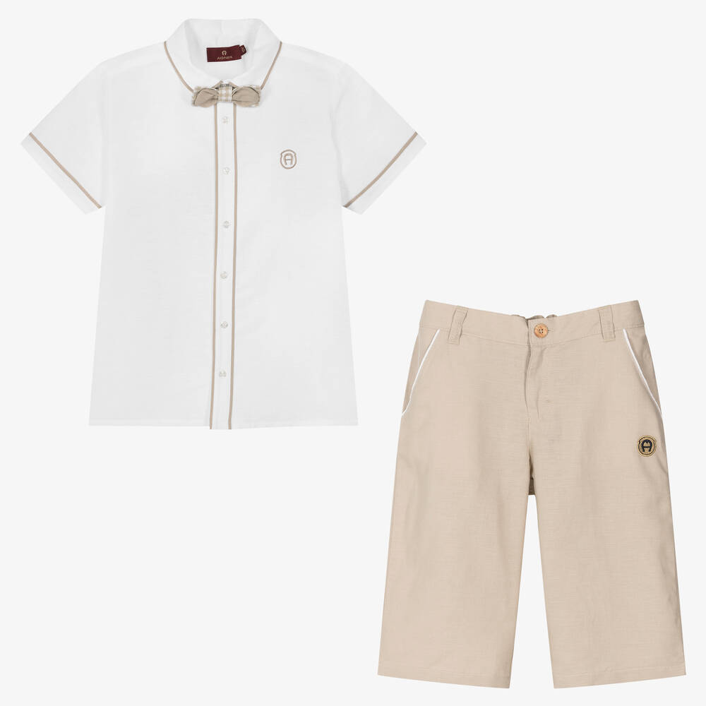 AIGNER - Ensemble short blanc et beige ado | Childrensalon