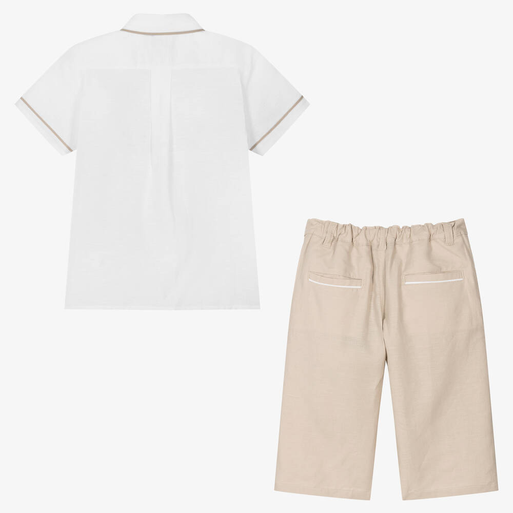 AIGNER-Teen Boys White & Beige Shorts Set | Childrensalon Outlet