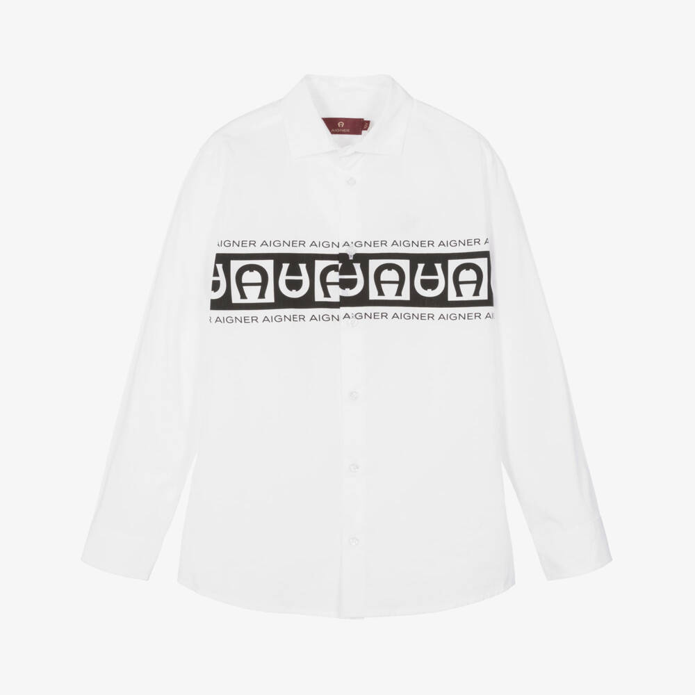 AIGNER-Teen Boys White & Black Cotton Shirt | Childrensalon Outlet
