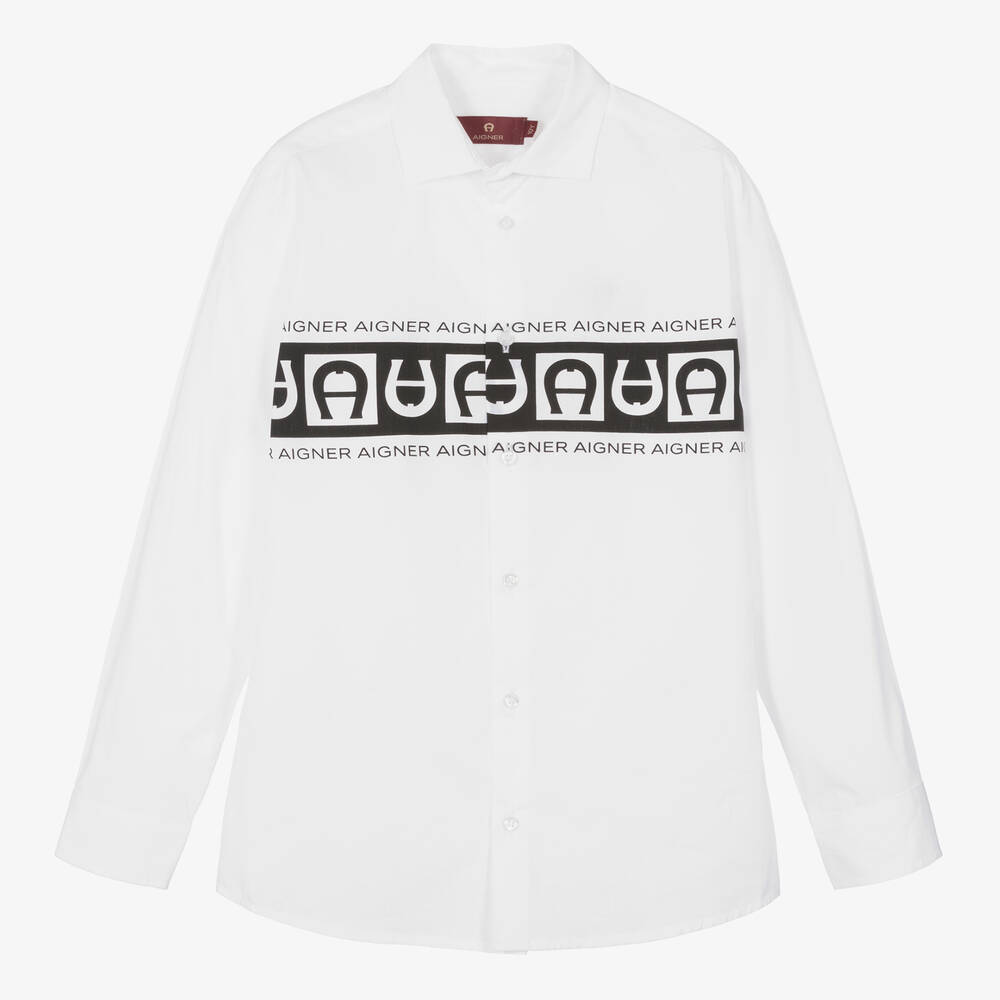 AIGNER-Teen Boys White & Black Cotton Shirt | Childrensalon Outlet