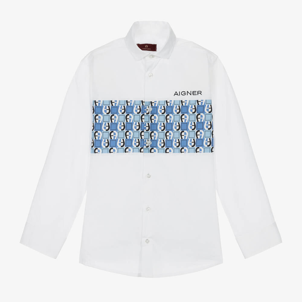 AIGNER - Teen Baumwollhemd in Weiß und Blau | Childrensalon