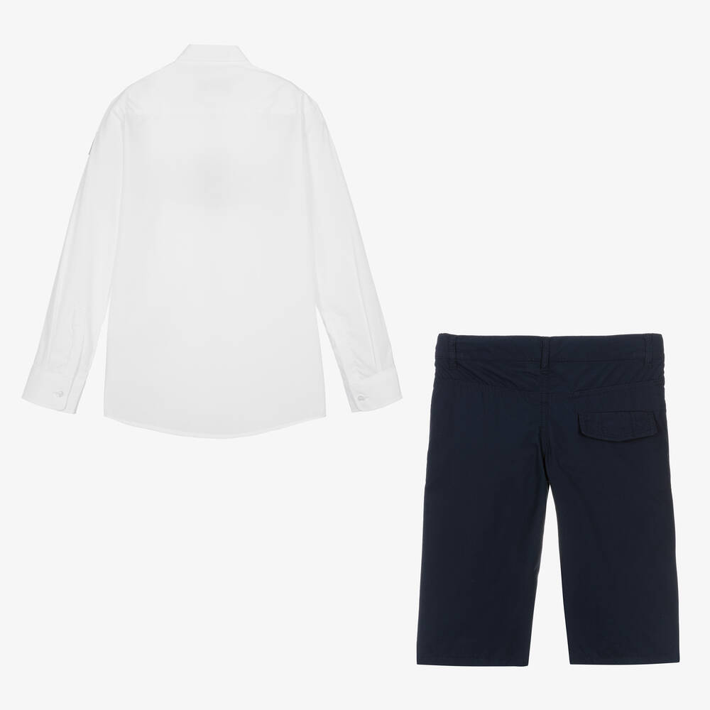 AIGNER-طقم شورت قطن لون أبيض وكحلي للمراهقين | Childrensalon Outlet