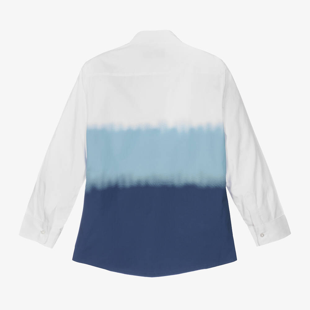 AIGNER-Teen Boys White & Blue Ombré Cotton Shirt | Childrensalon Outlet