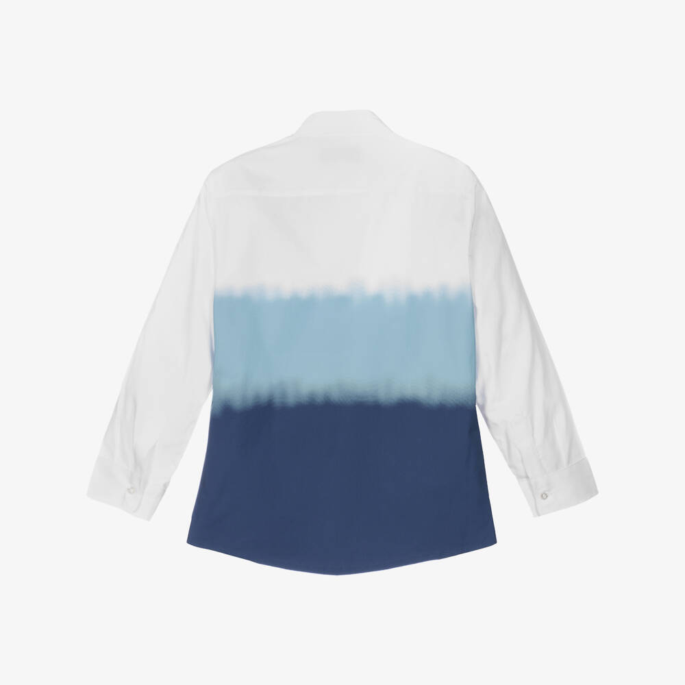 AIGNER-Teen Boys White & Blue Ombré Cotton Shirt | Childrensalon Outlet