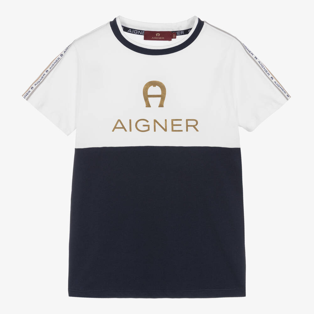 AIGNER - Teen Boys White & Blue T-Shirt | Childrensalon