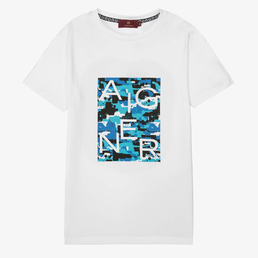 AIGNER - Teen Boys White Box Logo T-Shirt | Childrensalon