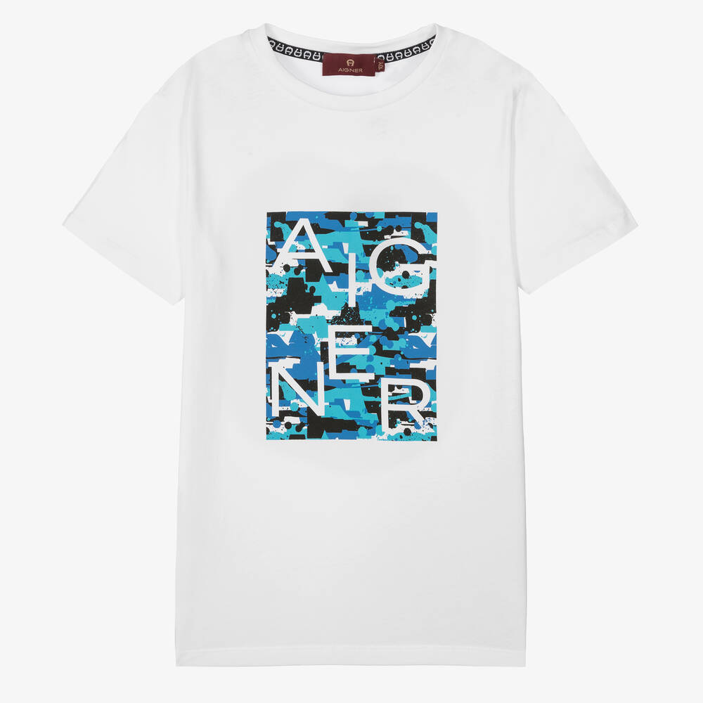 AIGNER-Teen Boys White Box Logo T-Shirt | Childrensalon Outlet