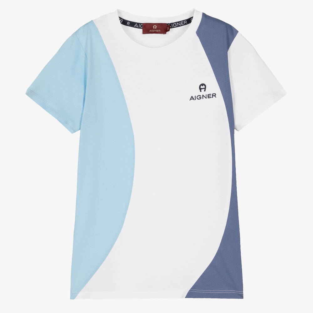 AIGNER - Teen Boys White Colour Block T-Shirt | Childrensalon