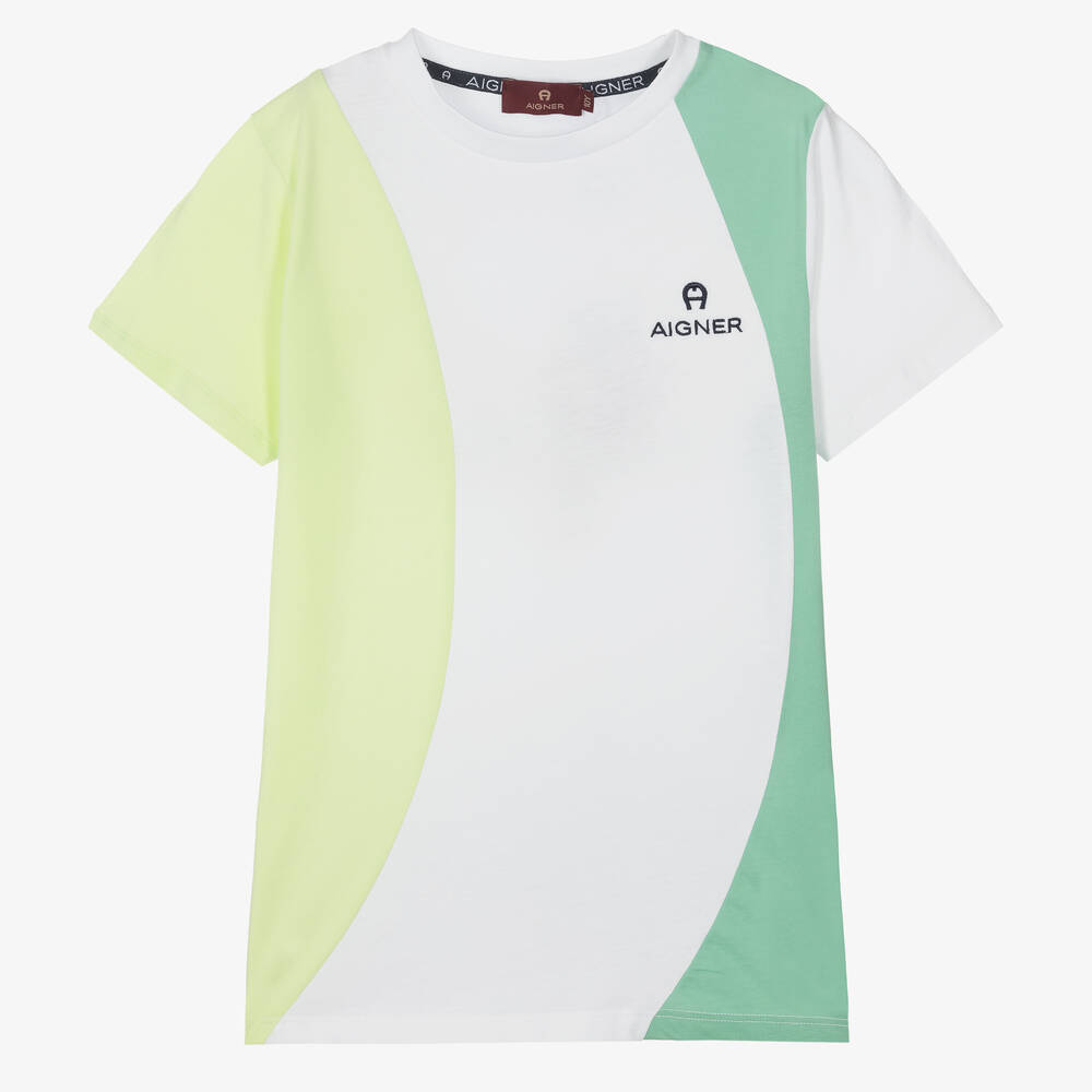 AIGNER - Белая футболка с цветовыми блоками | Childrensalon