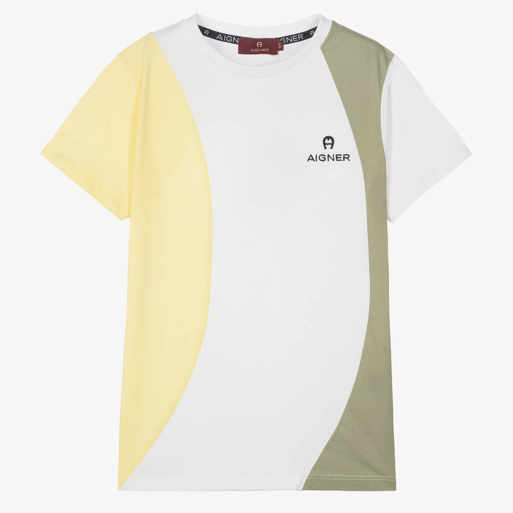AIGNER - Teen Boys White Colour Block T-Shirt | Childrensalon