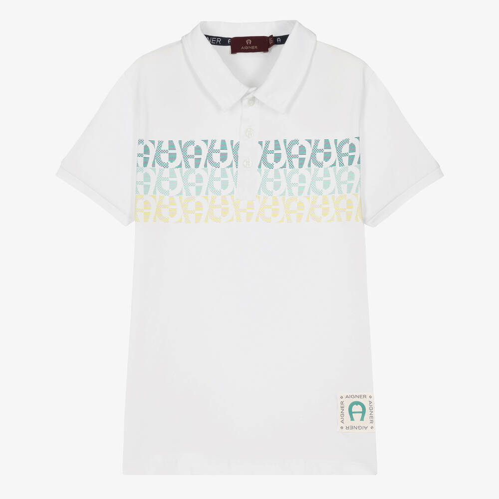 AIGNER-Teen Boys White Cotton Jersey Polo Shirt | Childrensalon Outlet
