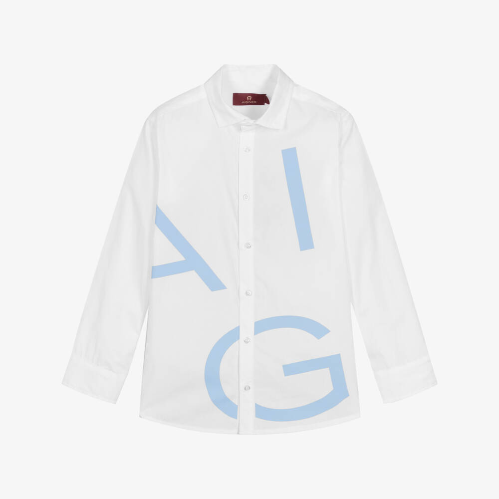 AIGNER-قميص تينز ولادي قطن بوبلين لون أبيض | Childrensalon Outlet