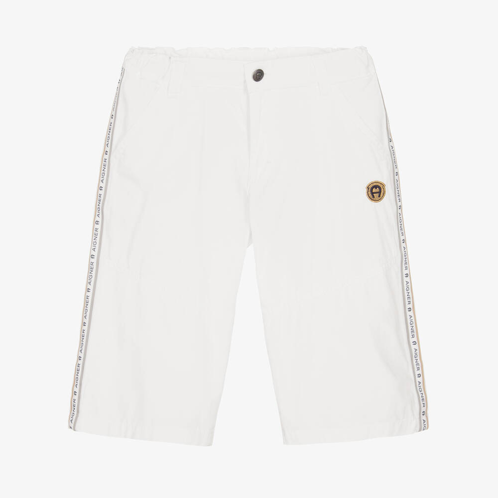 AIGNER - Teen Boys White Cotton Logo Shorts | Childrensalon