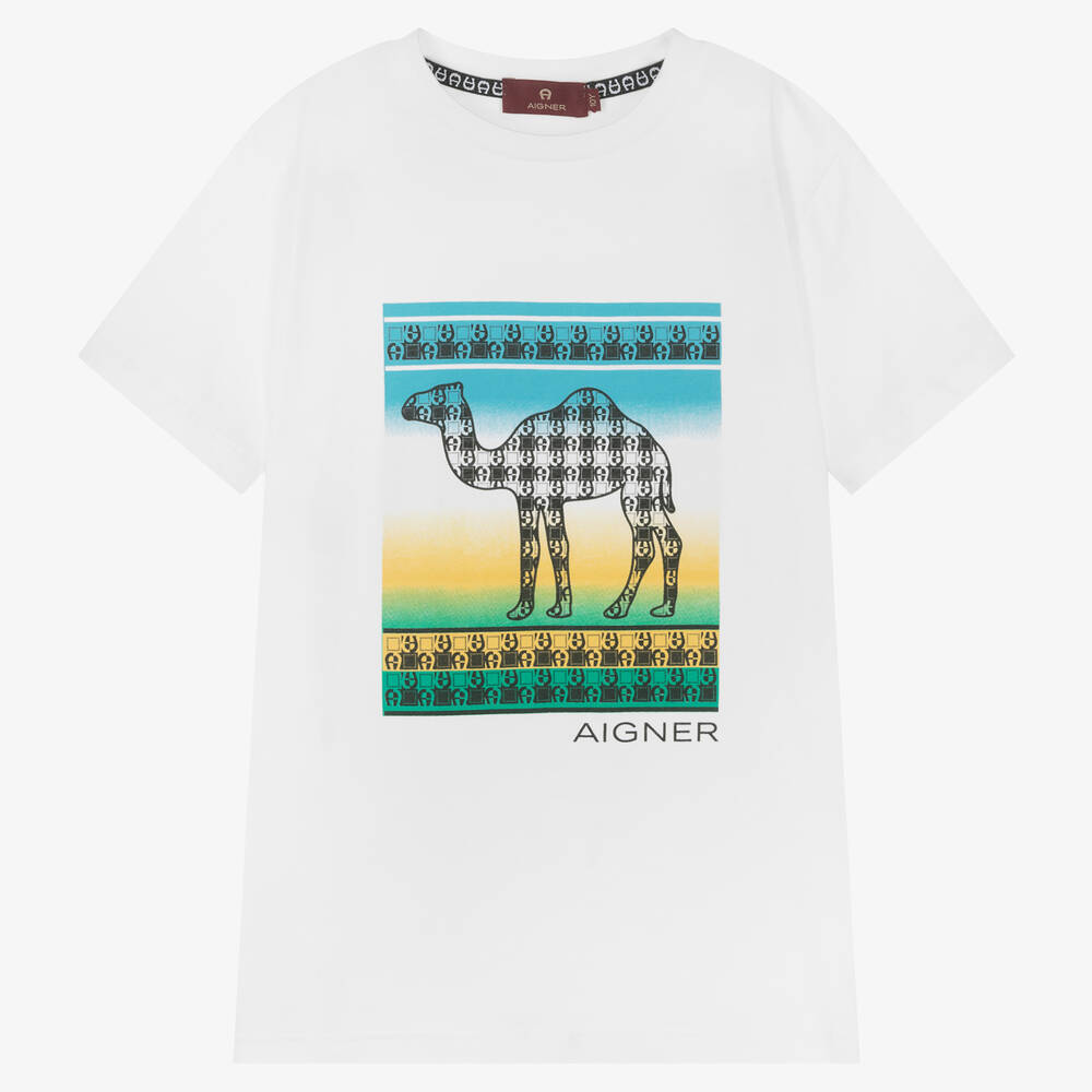 AIGNER - T-shirt blanc en coton ado garçon | Childrensalon