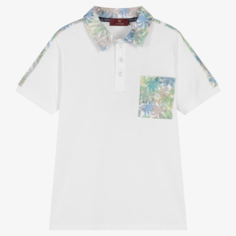 AIGNER - Teen Boys White Cotton Polo Shirt | Childrensalon