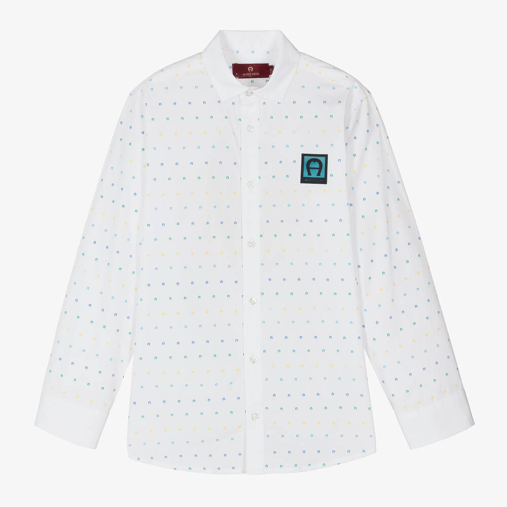 AIGNER - Weißes Teen Baumwollhemd mit Print | Childrensalon