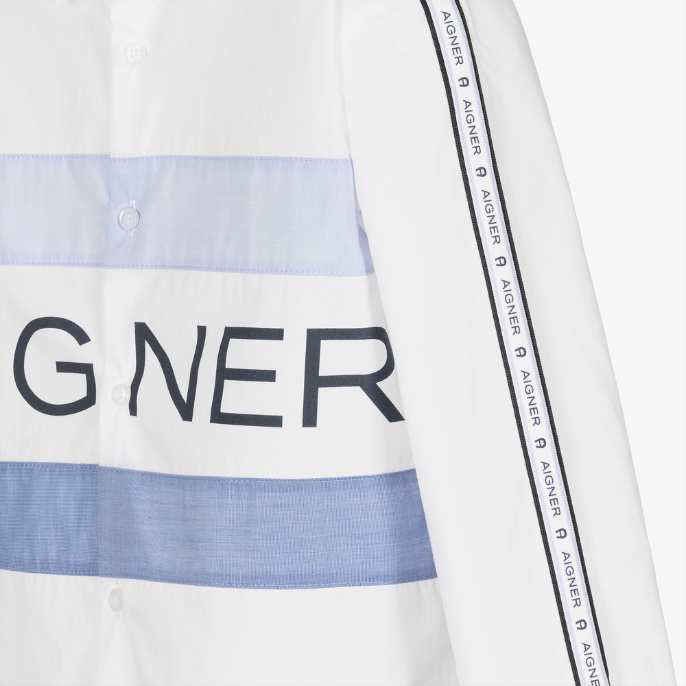AIGNER-Teen Boys White Cotton Shirt | Childrensalon Outlet