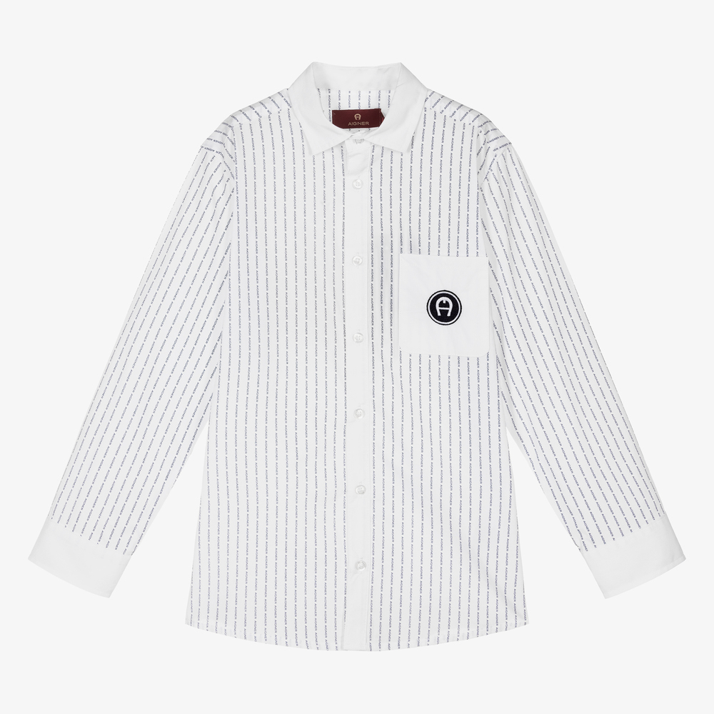 AIGNER - قميص تينز ولادي قطن بوبلين لون أبيض | Childrensalon