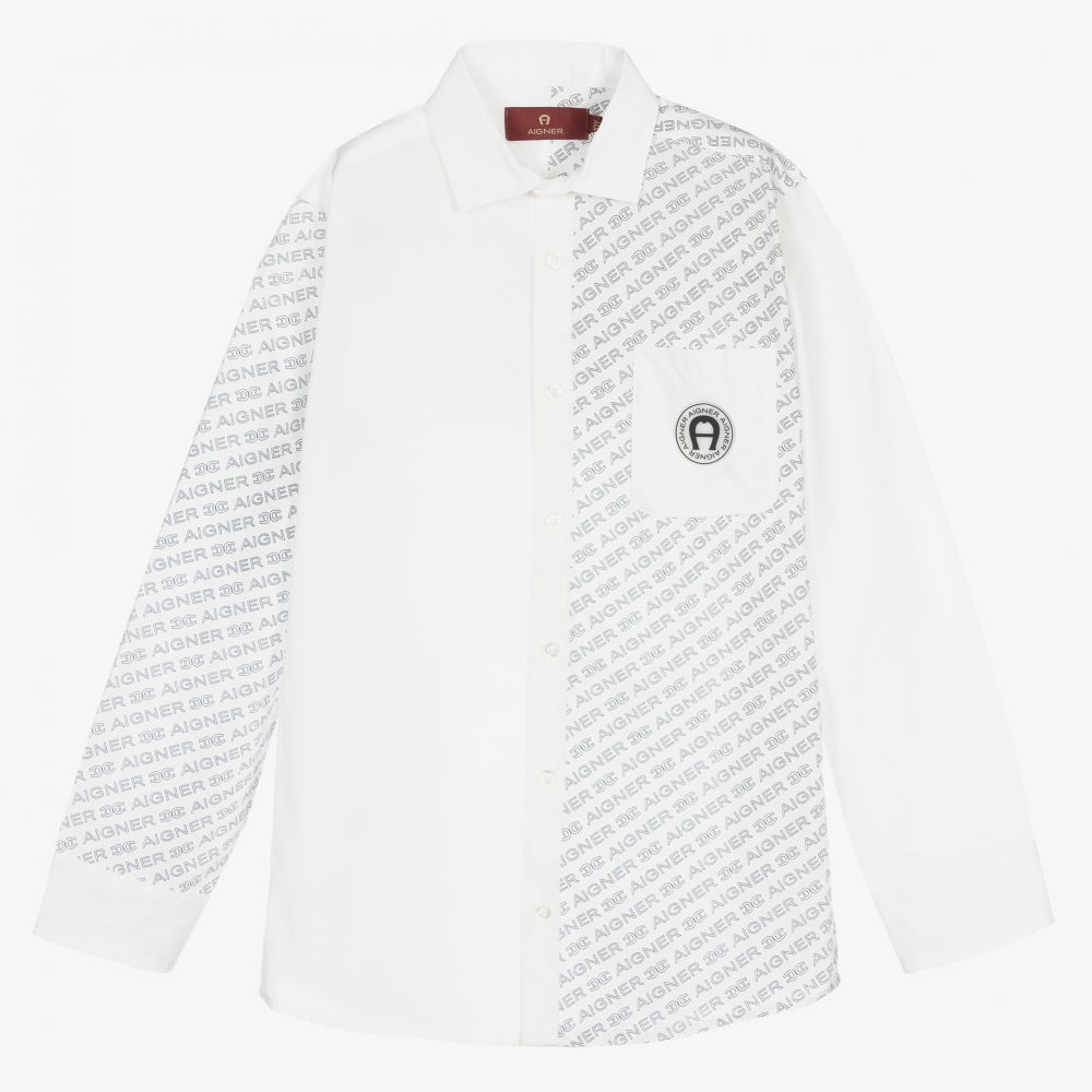 AIGNER - Teen Boys White Cotton Shirt | Childrensalon Outlet