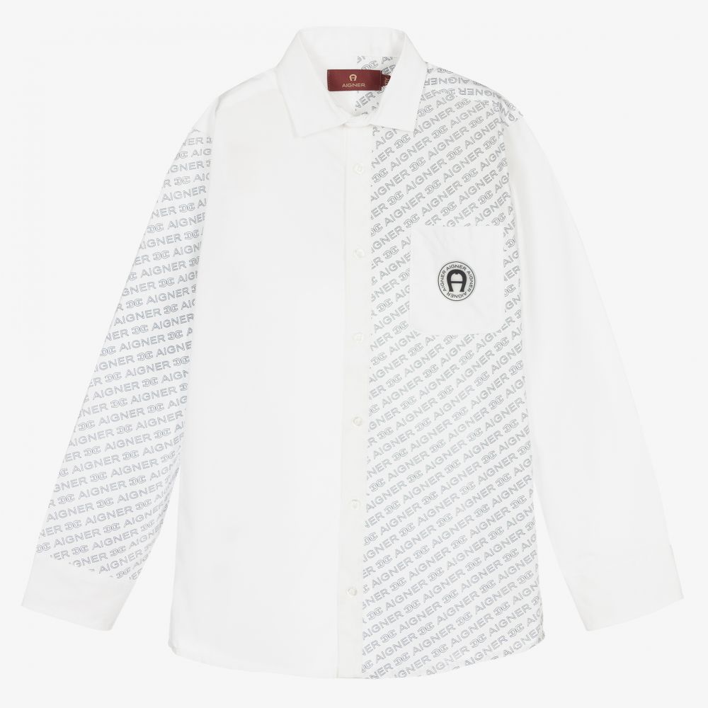 AIGNER - Teen Boys White Cotton Shirt | Childrensalon