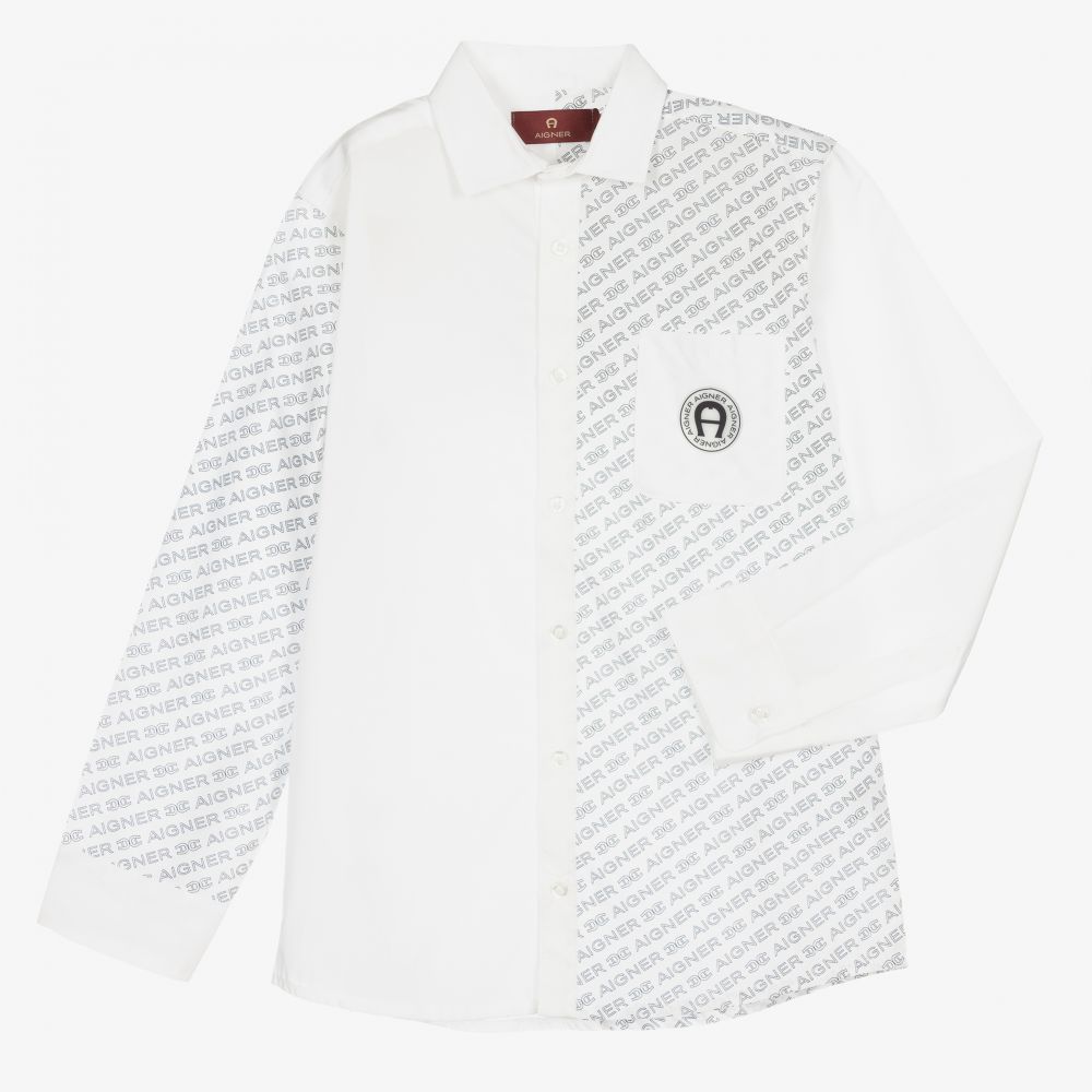 AIGNER-قميص تينز ولادي قطن بوبلين لون أبيض | Childrensalon Outlet