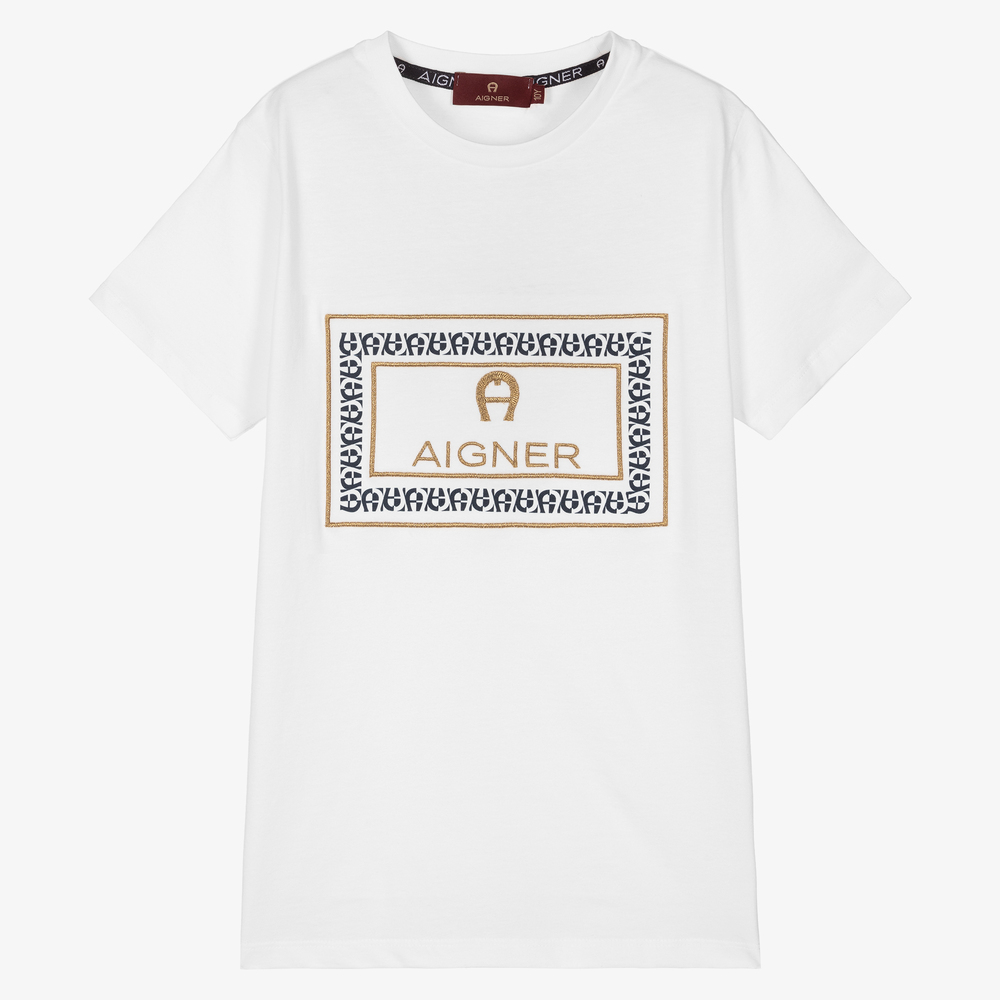 AIGNER - Teen Boys White Cotton T-Shirt | Childrensalon