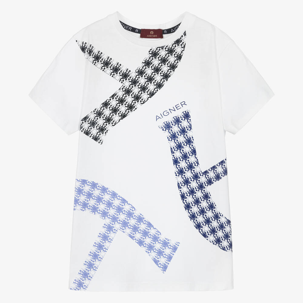 AIGNER - Weißes Teen T-Shirt mit Maxi-Print | Childrensalon