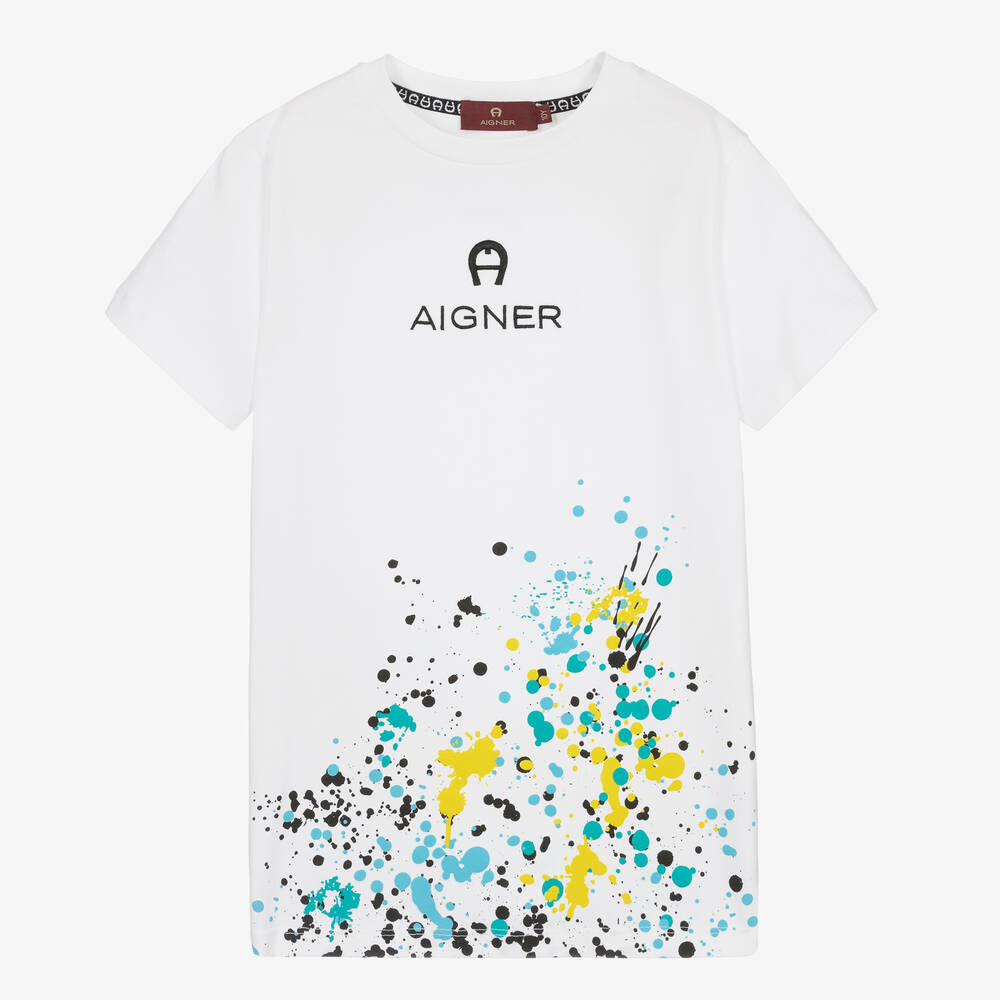 AIGNER - Teen Boys White Cotton T-Shirt | Childrensalon