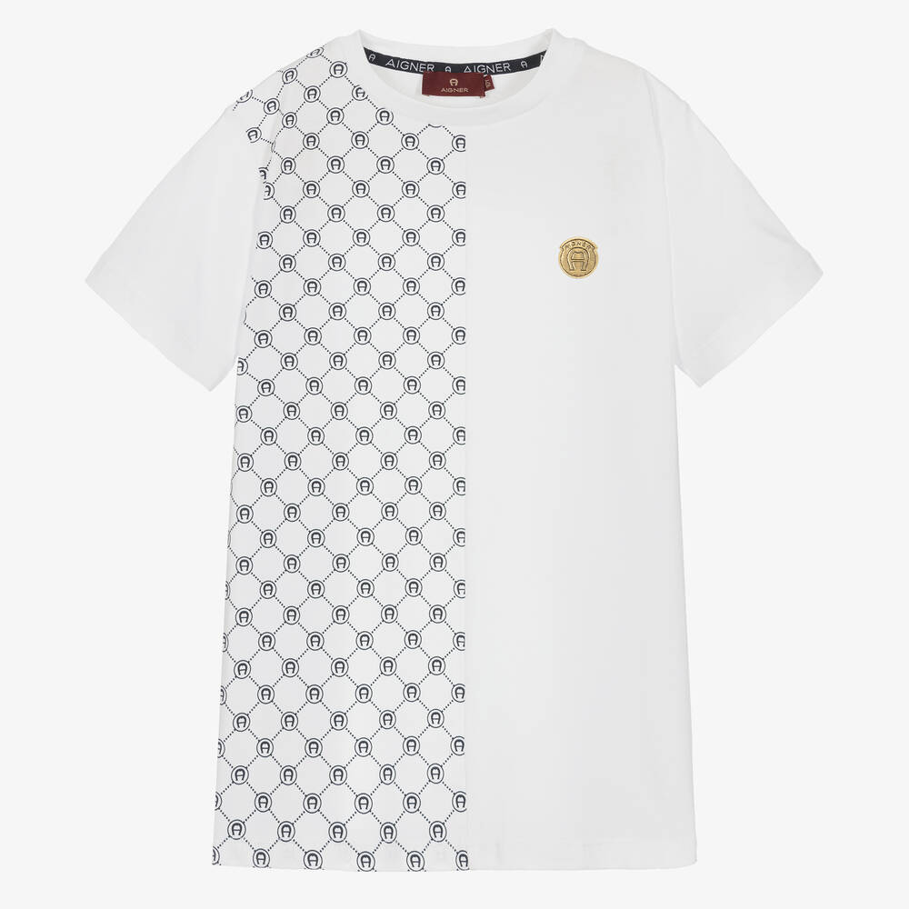 AIGNER-Teen Boys White Cotton T-Shirt | Childrensalon Outlet