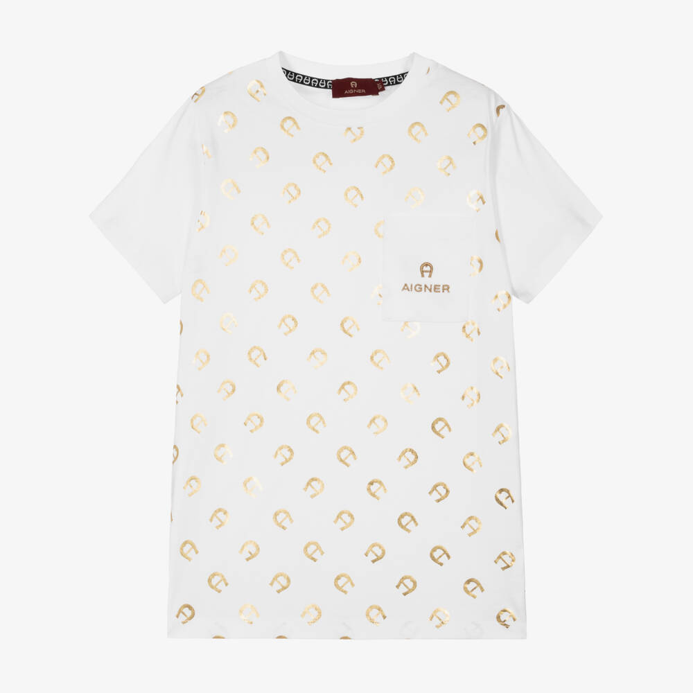 AIGNER-Teen Boys White Cotton T-Shirt | Childrensalon Outlet
