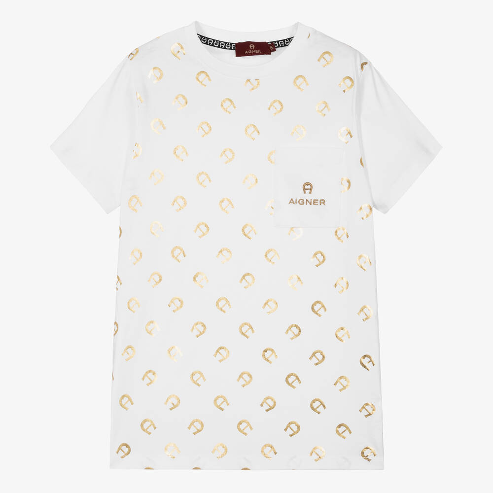 AIGNER-Teen Boys White Cotton T-Shirt | Childrensalon Outlet