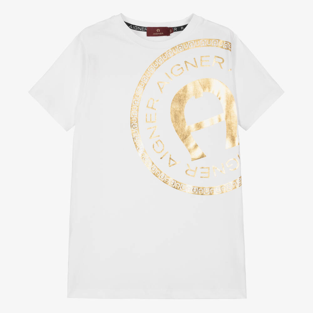AIGNER-Teen Boys White Cotton T-Shirt | Childrensalon Outlet