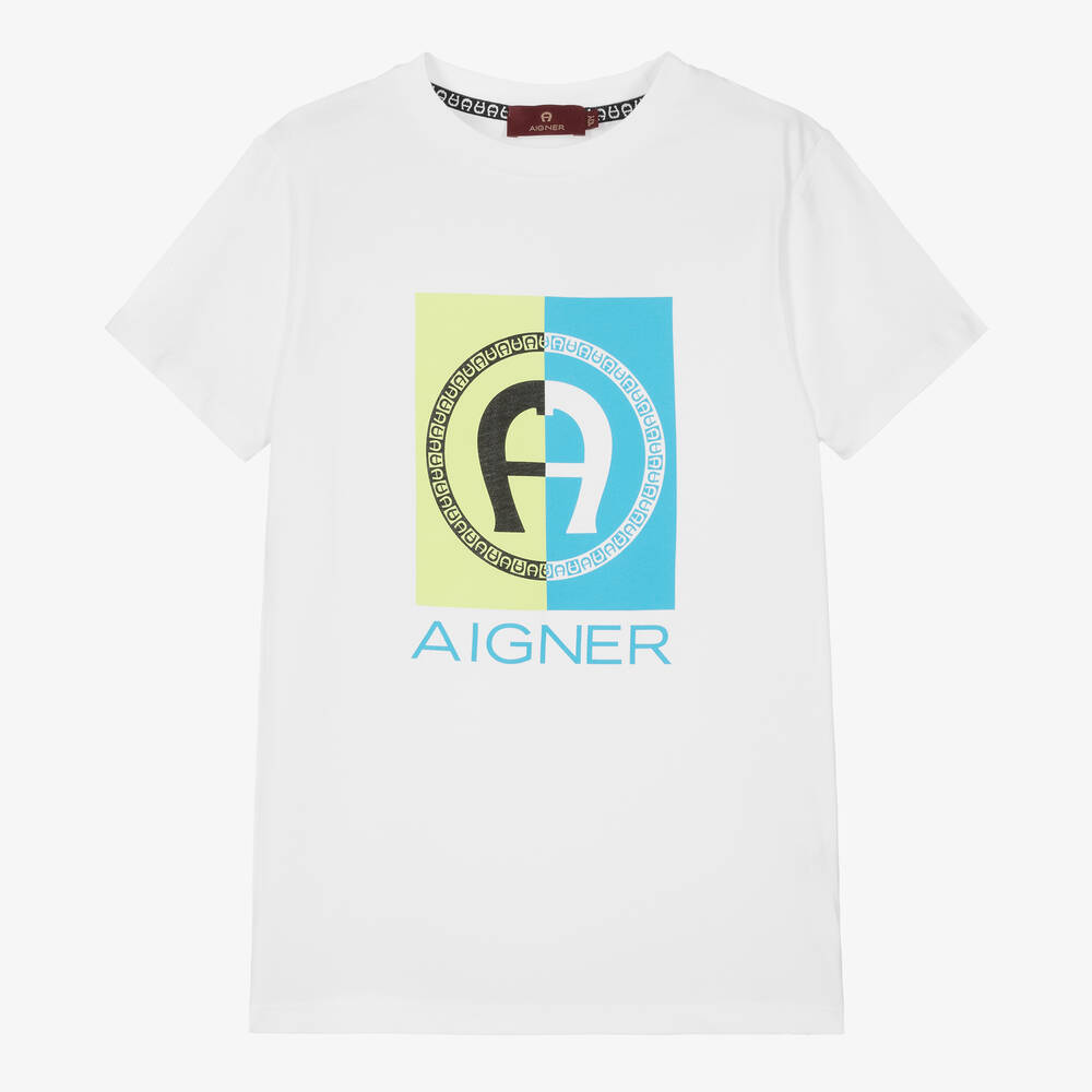 AIGNER-Teen Boys White Cotton T-Shirt | Childrensalon Outlet
