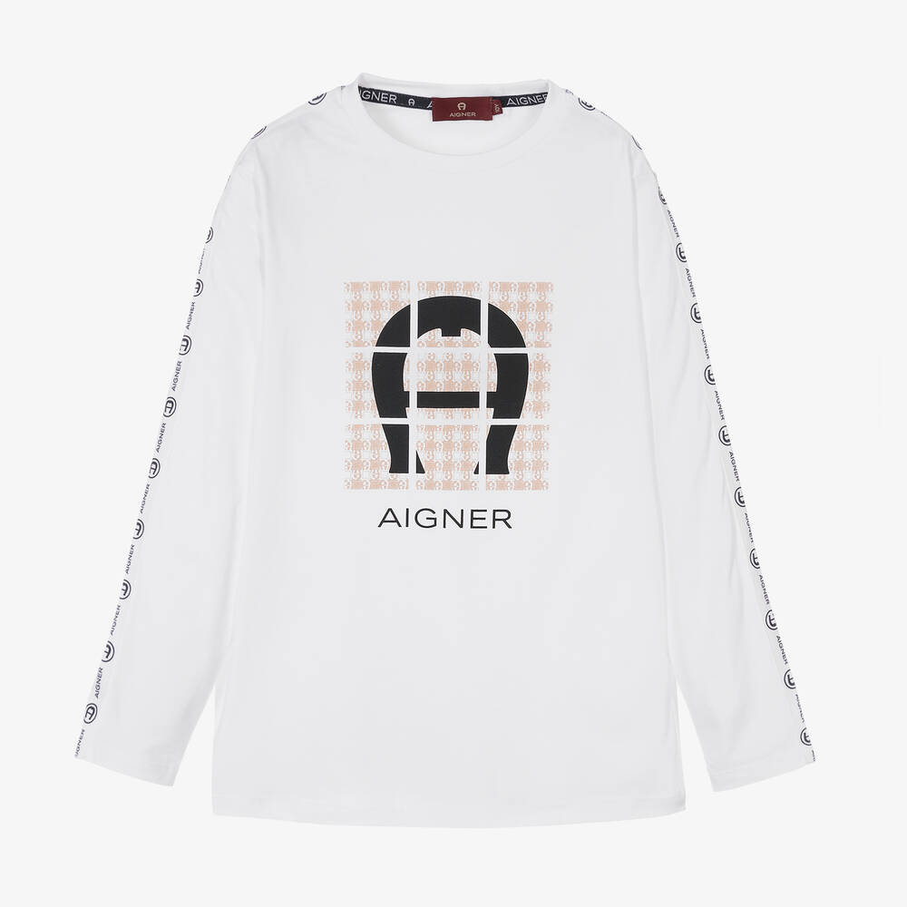 AIGNER - Teen Boys White Cotton Top | Childrensalon