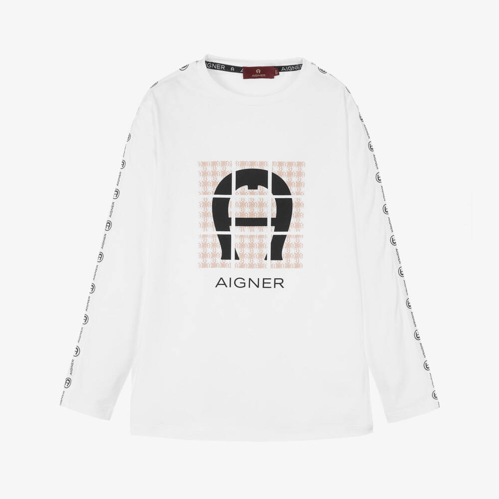 AIGNER-Teen Boys White Cotton Top | Childrensalon Outlet