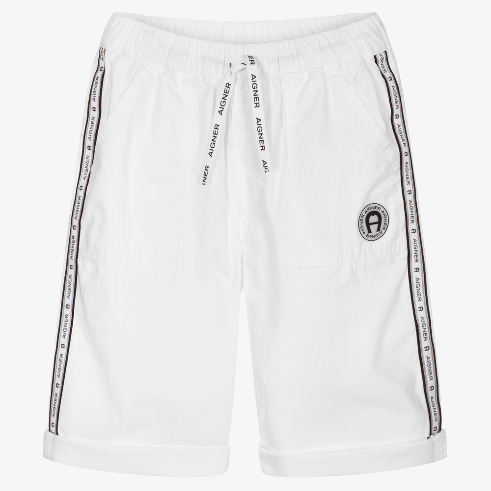 AIGNER-Teen Boys White Logo Shorts | Childrensalon Outlet