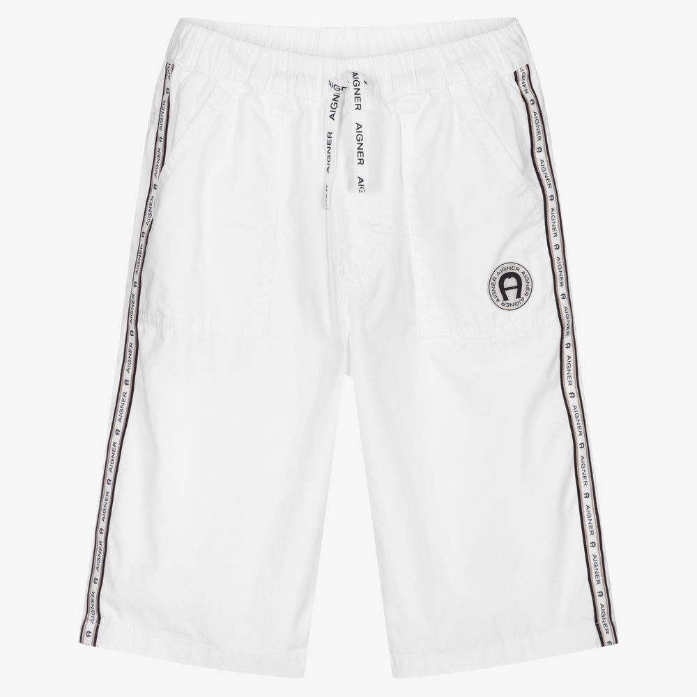 AIGNER - Teen Boys White Logo Shorts | Childrensalon