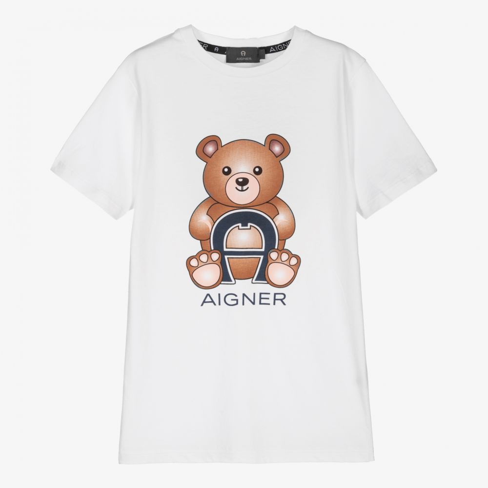 AIGNER - Teen Boys White Logo T-Shirt | Childrensalon