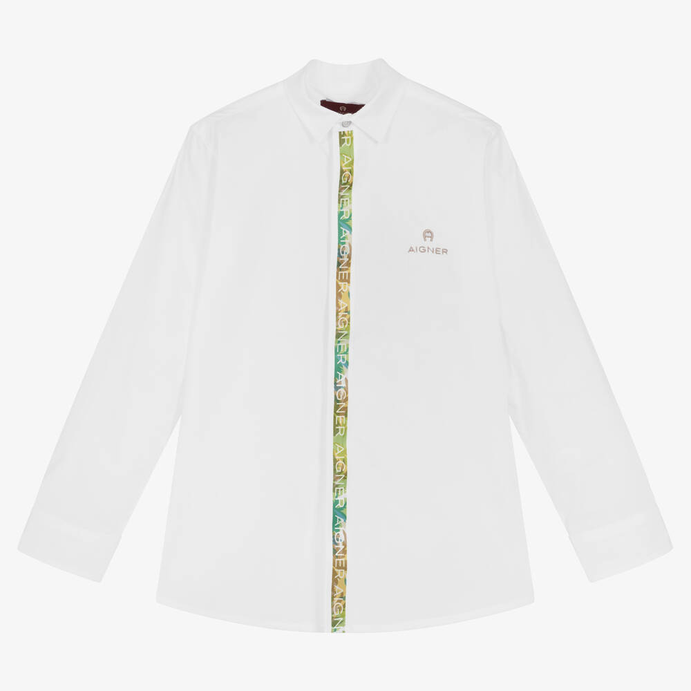 AIGNER - قميص تينز ولادي قطن بوبلين لون أبيض | Childrensalon
