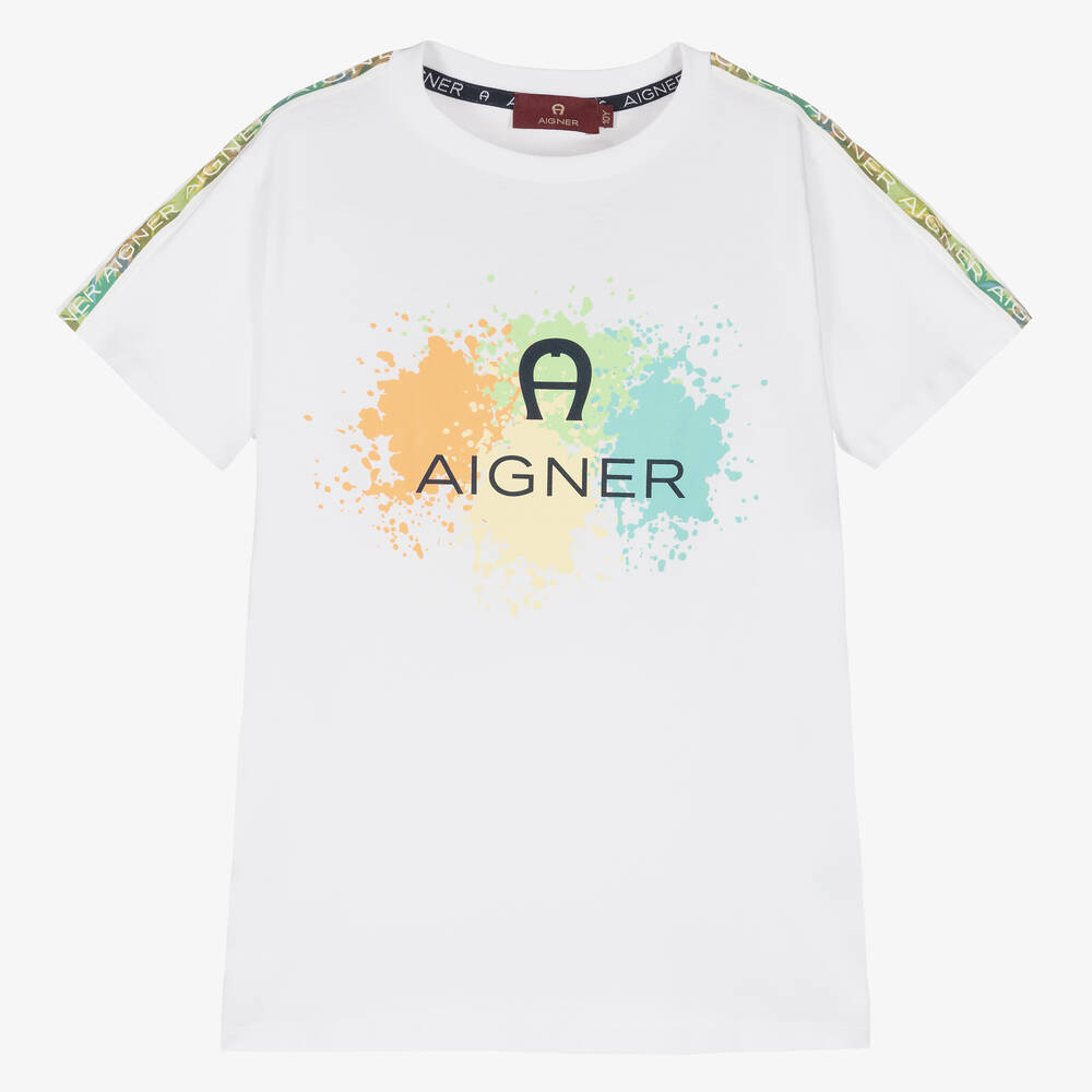 AIGNER - T-shirt blanc peinture ado garçon | Childrensalon